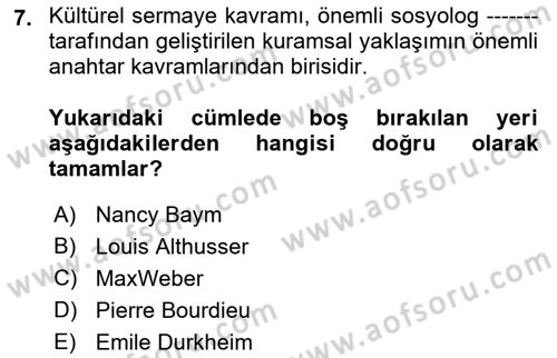 Dijital İletişim ve Yeni Medya Dersi 2018 - 2019 Yılı (Final) Dönem Sonu Sınav Soruları 7. Soru