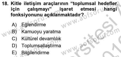 Dijital İletişim ve Yeni Medya Dersi 2018 - 2019 Yılı Yaz Okulu Sınav Soruları 18. Soru