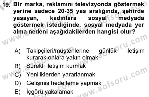 Dijital İletişim ve Yeni Medya Dersi 2018 - 2019 Yılı Yaz Okulu Sınav Soruları 19. Soru