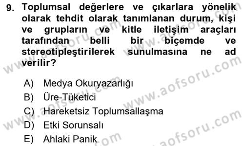 Dijital İletişim ve Yeni Medya Dersi 2018 - 2019 Yılı Yaz Okulu Sınav Soruları 9. Soru