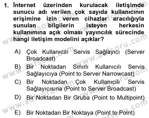 Dijital İletişim ve Yeni Medya Dersi 2020 - 2021 Yılı Yaz Okulu Sınav Soruları 1. Soru