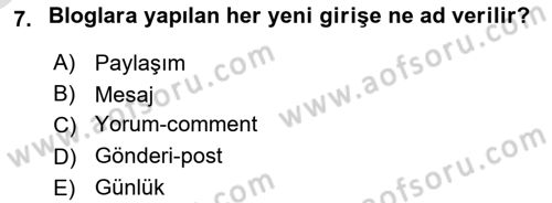Dijital İletişim ve Yeni Medya Dersi 2020 - 2021 Yılı Yaz Okulu Sınav Soruları 7. Soru