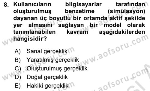 Dijital İletişim ve Yeni Medya Dersi 2021 - 2022 Yılı (Vize) Ara Sınav Soruları 8. Soru