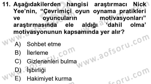 Dijital İletişim ve Yeni Medya Dersi 2021 - 2022 Yılı (Final) Dönem Sonu Sınav Soruları 11. Soru