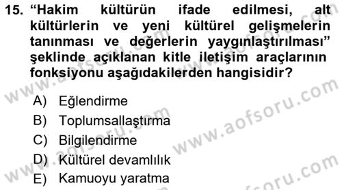Dijital İletişim ve Yeni Medya Dersi 2021 - 2022 Yılı (Final) Dönem Sonu Sınav Soruları 15. Soru