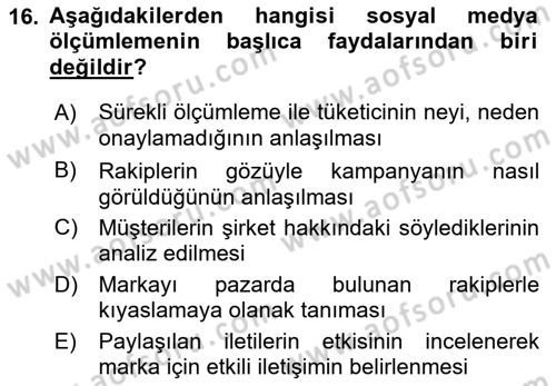 Dijital İletişim ve Yeni Medya Dersi 2021 - 2022 Yılı (Final) Dönem Sonu Sınav Soruları 16. Soru