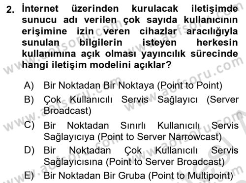 Dijital İletişim ve Yeni Medya Dersi 2021 - 2022 Yılı (Final) Dönem Sonu Sınav Soruları 2. Soru