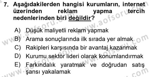 Dijital İletişim ve Yeni Medya Dersi 2021 - 2022 Yılı (Final) Dönem Sonu Sınav Soruları 7. Soru
