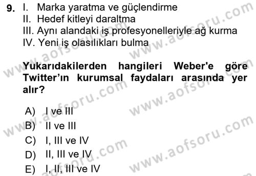Dijital İletişim ve Yeni Medya Dersi 2021 - 2022 Yılı (Final) Dönem Sonu Sınav Soruları 9. Soru
