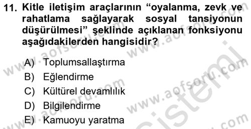 Dijital İletişim ve Yeni Medya Dersi 2021 - 2022 Yılı Yaz Okulu Sınav Soruları 11. Soru