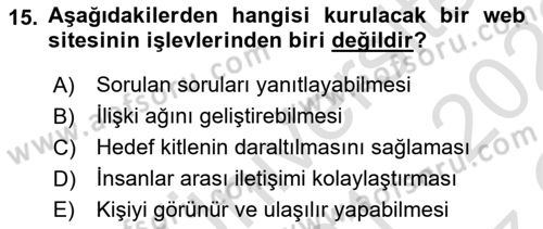 Dijital İletişim ve Yeni Medya Dersi 2021 - 2022 Yılı Yaz Okulu Sınav Soruları 15. Soru