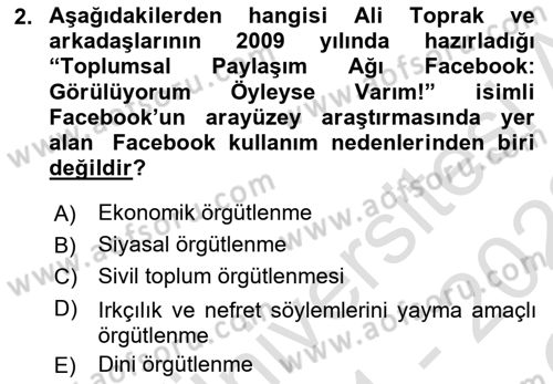 Dijital İletişim ve Yeni Medya Dersi 2021 - 2022 Yılı Yaz Okulu Sınav Soruları 2. Soru