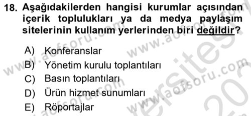 Dijital İletişim ve Yeni Medya Dersi 2022 - 2023 Yılı Yaz Okulu Sınav Soruları 18. Soru