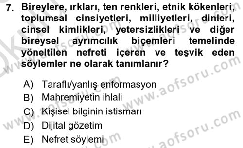 Dijital İletişim ve Yeni Medya Dersi 2022 - 2023 Yılı Yaz Okulu Sınav Soruları 7. Soru