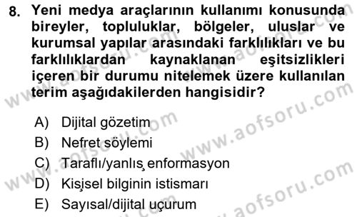 Dijital İletişim ve Yeni Medya Dersi 2022 - 2023 Yılı Yaz Okulu Sınav Soruları 8. Soru