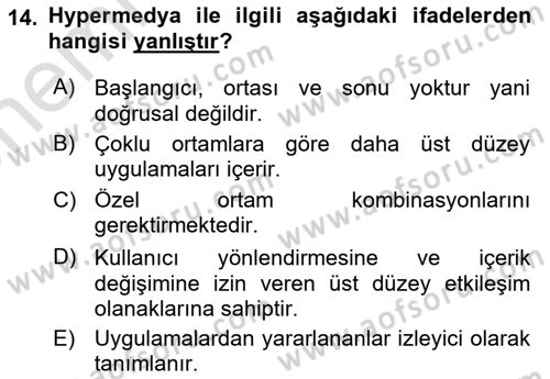 Dijital İletişim ve Yeni Medya Dersi 2023 - 2024 Yılı (Vize) Ara Sınav Soruları 14. Soru