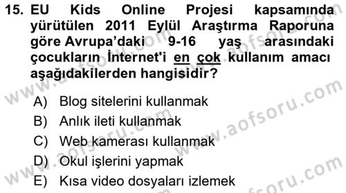 Dijital İletişim ve Yeni Medya Dersi 2023 - 2024 Yılı (Vize) Ara Sınav Soruları 15. Soru