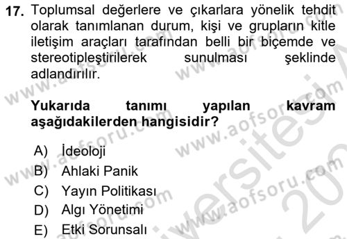 Dijital İletişim ve Yeni Medya Dersi 2023 - 2024 Yılı (Vize) Ara Sınav Soruları 17. Soru