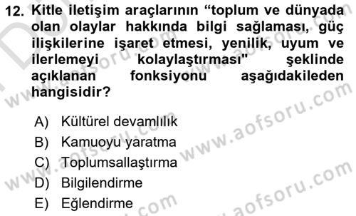 Dijital İletişim ve Yeni Medya Dersi 2023 - 2024 Yılı (Final) Dönem Sonu Sınav Soruları 12. Soru