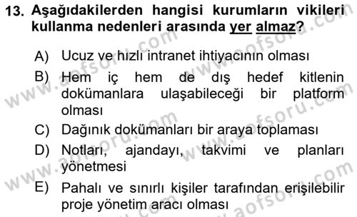 Dijital İletişim ve Yeni Medya Dersi 2023 - 2024 Yılı (Final) Dönem Sonu Sınav Soruları 13. Soru