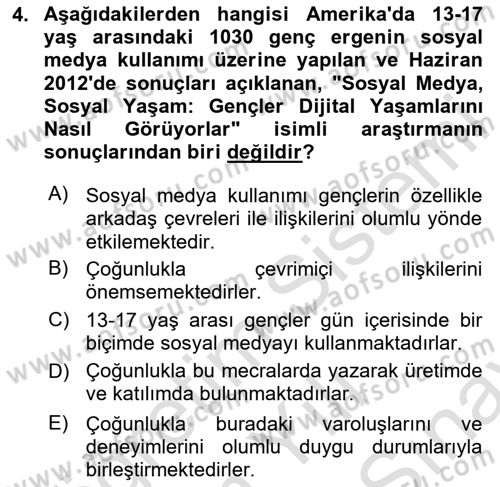 Dijital İletişim ve Yeni Medya Dersi 2023 - 2024 Yılı (Final) Dönem Sonu Sınav Soruları 4. Soru