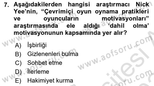 Dijital İletişim ve Yeni Medya Dersi 2023 - 2024 Yılı (Final) Dönem Sonu Sınav Soruları 7. Soru