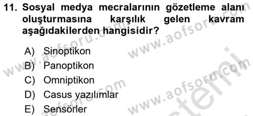 Dijital İletişim ve Yeni Medya Dersi 2023 - 2024 Yılı Yaz Okulu Sınav Soruları 11. Soru