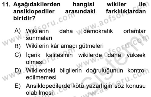 Dijital İletişim ve Yeni Medya Dersi 2024 - 2025 Yılı (Vize) Ara Sınav Soruları 11. Soru