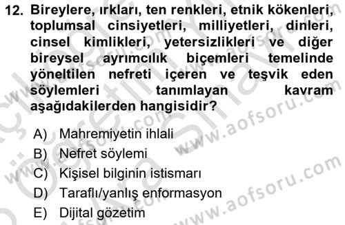 Dijital İletişim ve Yeni Medya Dersi 2024 - 2025 Yılı (Vize) Ara Sınav Soruları 12. Soru