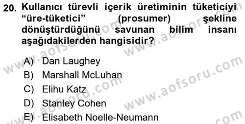 Dijital İletişim ve Yeni Medya Dersi 2024 - 2025 Yılı (Vize) Ara Sınav Soruları 20. Soru