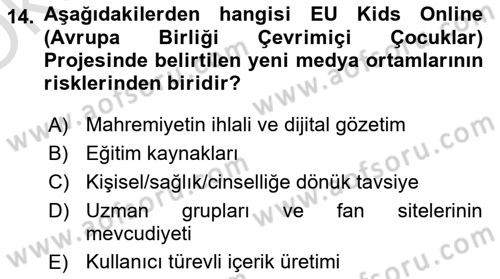 Dijital İletişim ve Yeni Medya Dersi 2024 - 2025 Yılı Yaz Okulu Sınav Soruları 14. Soru