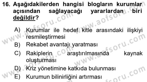 Dijital İletişim ve Yeni Medya Dersi 2024 - 2025 Yılı Yaz Okulu Sınav Soruları 16. Soru