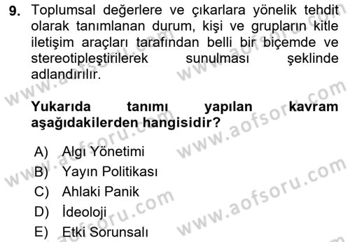 Dijital İletişim ve Yeni Medya Dersi 2024 - 2025 Yılı Yaz Okulu Sınav Soruları 9. Soru