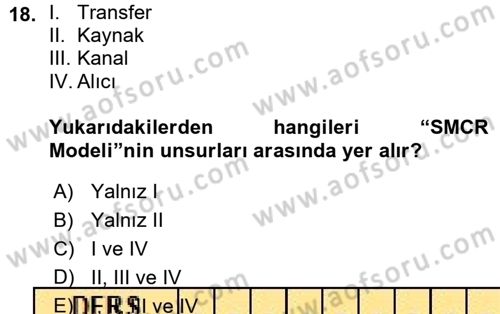 İkna Edici İletişim Dersi 2015 - 2016 Yılı (Vize) Ara Sınavı 18. Soru