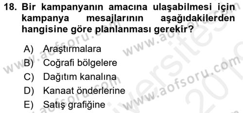 İkna Edici İletişim Dersi 2018 - 2019 Yılı (Final) Dönem Sonu Sınavı 18. Soru