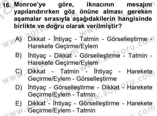 İkna Edici İletişim Dersi 2022 - 2023 Yılı (Vize) Ara Sınav Soruları 16. Soru