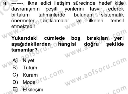 İkna Edici İletişim Dersi 2022 - 2023 Yılı (Vize) Ara Sınav Soruları 9. Soru