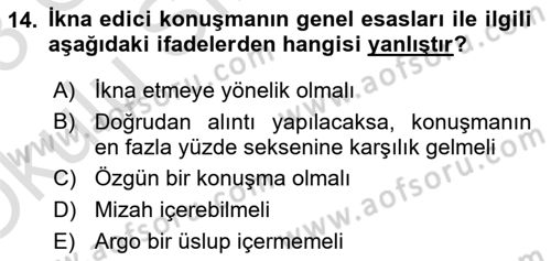 İkna Edici İletişim Dersi 2022 - 2023 Yılı Yaz Okulu Sınav Soruları 14. Soru