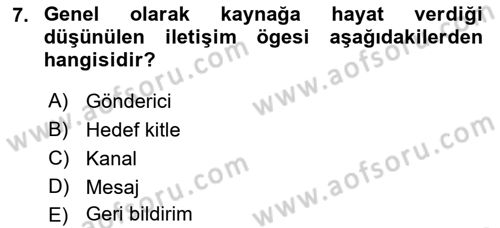 İkna Edici İletişim Dersi 2023 - 2024 Yılı (Final) Dönem Sonu Sınavı 7. Soru