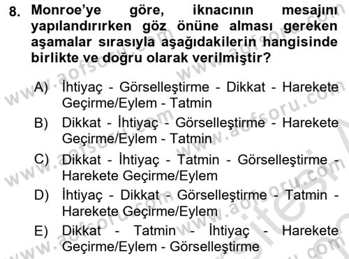 İkna Edici İletişim Dersi 2023 - 2024 Yılı Yaz Okulu Sınav Soruları 8. Soru