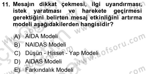 İkna Edici İletişim Dersi 2024 - 2025 Yılı Yaz Okulu Sınav Soruları 11. Soru