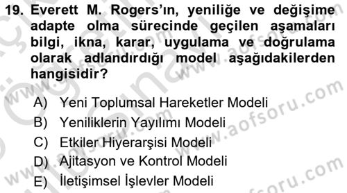 İkna Edici İletişim Dersi 2024 - 2025 Yılı Yaz Okulu Sınav Soruları 19. Soru