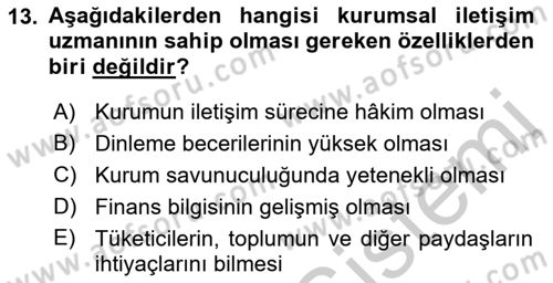 Kurumsal Kimlik Ve İmaj Yönetimi Dersi 2016 - 2017 Yılı (Vize) Ara Sınav Soruları 13. Soru