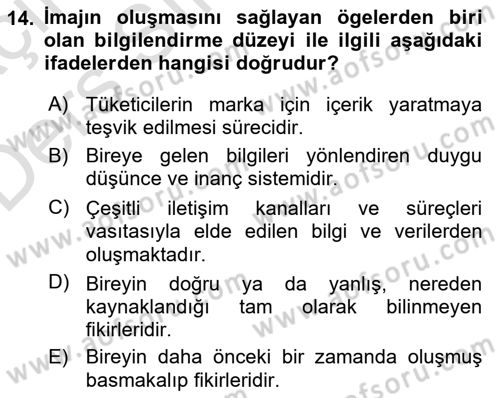 Kurumsal Kimlik Ve İmaj Yönetimi Dersi 2018 - 2019 Yılı 3 Ders Sınav Soruları 14. Soru