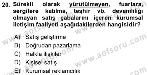 Kurumsal Kimlik Ve İmaj Yönetimi Dersi 2018 - 2019 Yılı 3 Ders Sınav Soruları 20. Soru
