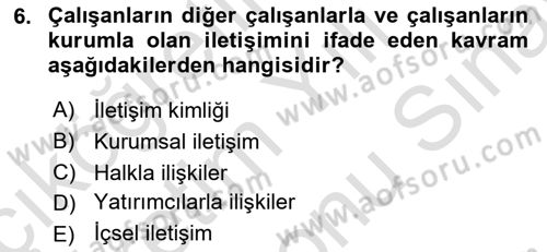 Kurumsal Kimlik Ve İmaj Yönetimi Dersi 2021 - 2022 Yılı (Final) Dönem Sonu Sınav Soruları 6. Soru