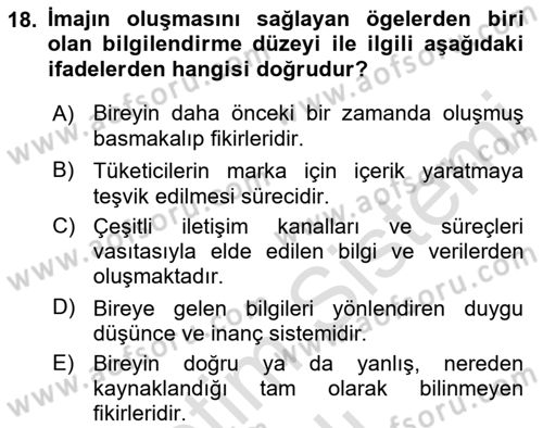 Kurumsal Kimlik Ve İmaj Yönetimi Dersi 2021 - 2022 Yılı Yaz Okulu Sınav Soruları 18. Soru