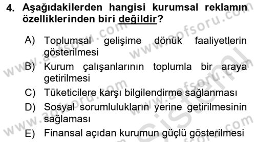 Kurumsal Kimlik Ve İmaj Yönetimi Dersi 2022 - 2023 Yılı Yaz Okulu Sınav Soruları 4. Soru