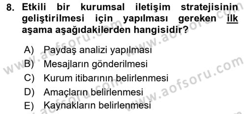 Kurumsal Kimlik Ve İmaj Yönetimi Dersi 2022 - 2023 Yılı Yaz Okulu Sınav Soruları 8. Soru