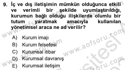 Kurumsal Kimlik Ve İmaj Yönetimi Dersi 2022 - 2023 Yılı Yaz Okulu Sınav Soruları 9. Soru